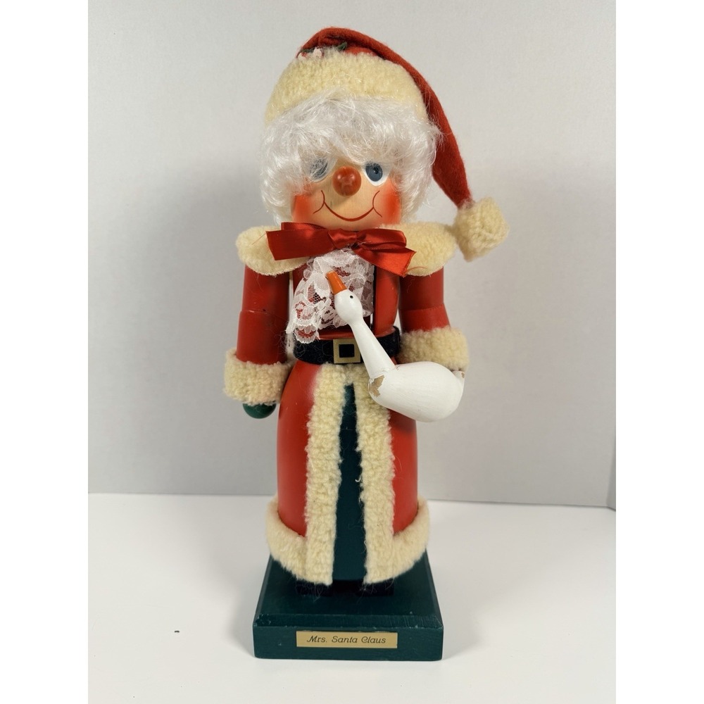 Ulbricht Wooden Nutcracker Mrs Claus Goose Santa Christmas Germany Numbered READ